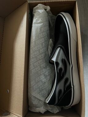 Vans Men’s Black Slip-On with Gray Flame Accent